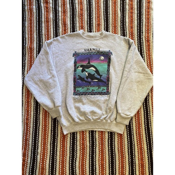 Tultex Other - Vintage TULTEX Shamu Sea World Orca Print USA Sweatshirt Grey 90s Mens XL